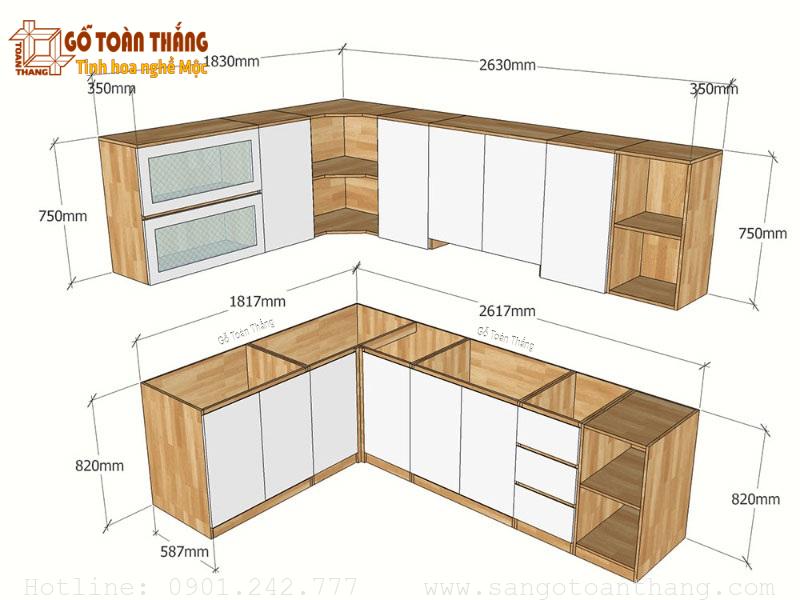 Kích thước thông dụng của Tủ bếp gỗ Căm xe