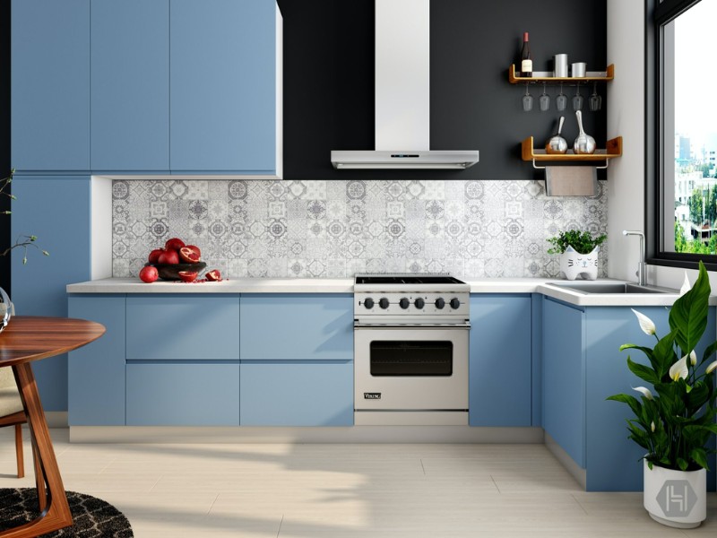 Tông màu xanh dương giúp căn bếp trông mát mẻ, sạch sẽ hơn