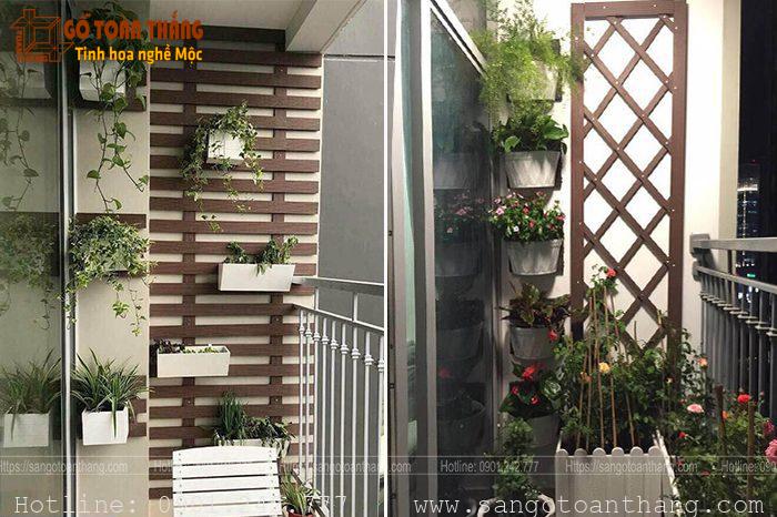  Tấm gỗ nhựa ốp tường ngoài trời sử dụng làm thang leo trang trí ban công