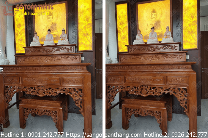 Mẫu bàn thờ tam tầng làm từ gỗ Sồi với chất lượng bền, đẹp