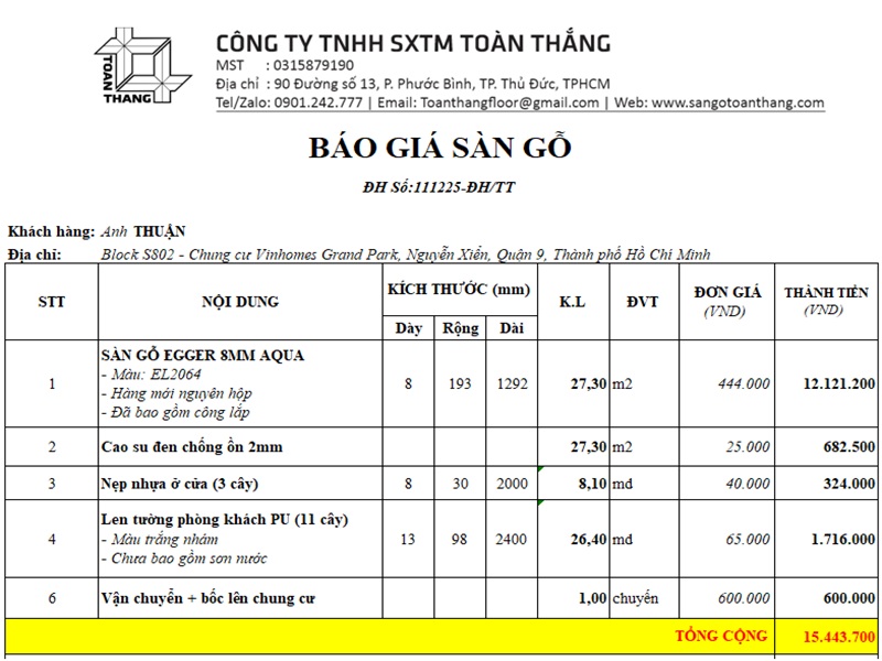 Chi phí lắp sàn gỗ cho căn hộ chung cư tại TPHCM