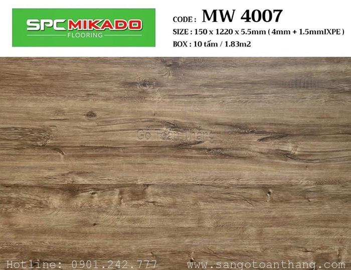 Sàn nhựa hèm khóa 4mm SPC đế cao su MW-4007 1 Sàn nhựa hèm khóa 4mm SPC đế cao su MW-4007