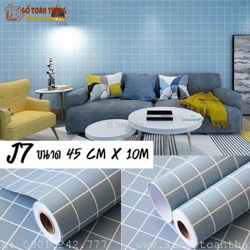 Decal dán tường xanh ô vuông J07