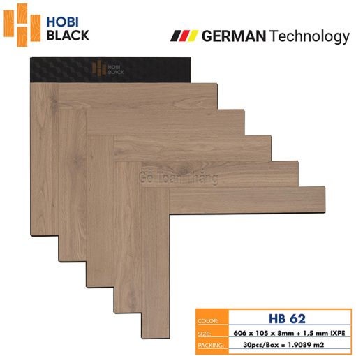 Sàn gỗ Hobi Black cốt đen 8mm xương cá HB-62