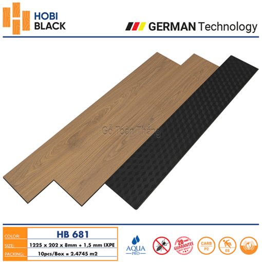 Sàn gỗ Hobi Black cốt đen 8mm HB-681