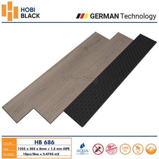 Sàn gỗ Hobi Black cốt đen 8mm HB-686