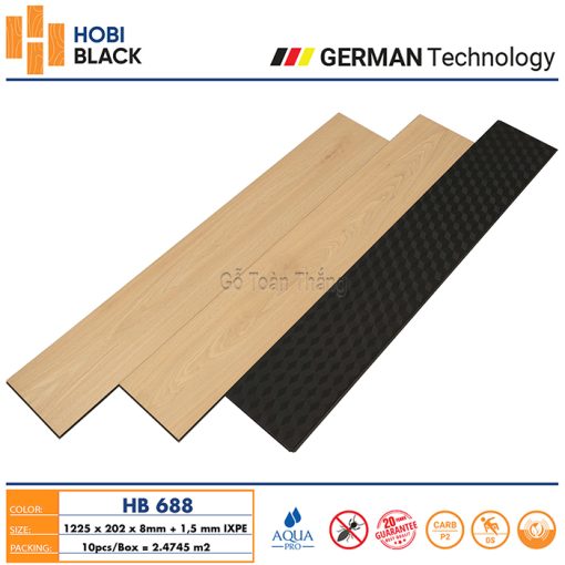 Sàn gỗ Hobi Black cốt đen 8mm HB-688