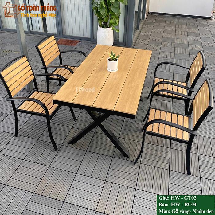 Bộ bàn ghế gỗ nhựa ngoài trời HW BC-04 Wood 1 Bộ bàn ghế gỗ nhựa ngoài trời HW BC-04 Wood