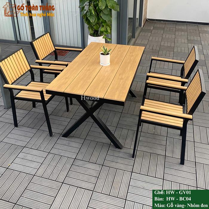 Bộ bàn ghế gỗ nhựa ngoài trời HW BC-04-2 Wood 1 Bộ bàn ghế gỗ nhựa ngoài trời HW BC-04-2 Wood
