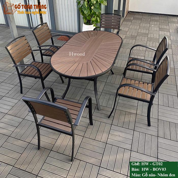 Bộ bàn ghế gỗ nhựa ngoài trời HW BOV-03 Coffee 1 Bộ bàn ghế gỗ nhựa ngoài trời HW BOV-03 Coffee