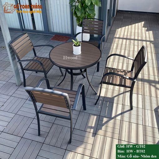 Bộ bàn ghế gỗ nhựa ngoài trời HW BT-02 Coffee