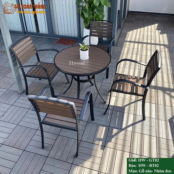 Bộ bàn ghế gỗ nhựa ngoài trời HW BT-02 Coffee 1 Bộ bàn ghế gỗ nhựa ngoài trời HW BT-02 Coffee