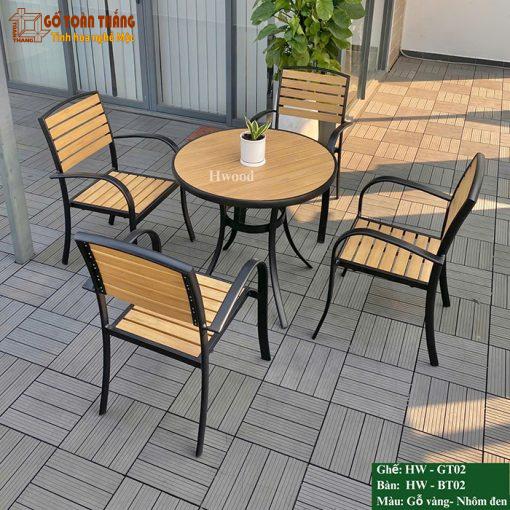 Bộ bàn ghế gỗ nhựa ngoài trời HW BT-02 Wood