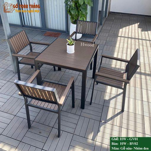Bộ bàn ghế gỗ nhựa ngoài trời HW BV-02 Coffee
