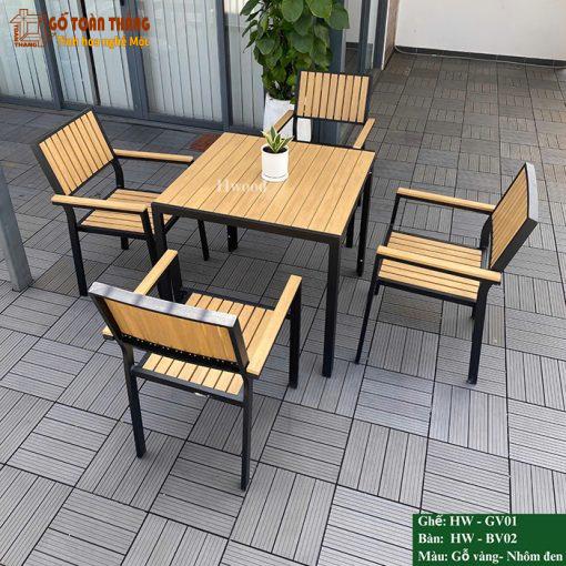 Bộ bàn ghế gỗ nhựa ngoài trời HW BV-02 Wood