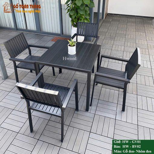 Bộ bàn ghế gỗ nhựa ngoài trời HW BV-02 Black