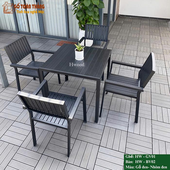 Bộ bàn ghế gỗ nhựa ngoài trời HW BV-02 Black 1 Bộ bàn ghế gỗ nhựa ngoài trời HW BV-02 Black