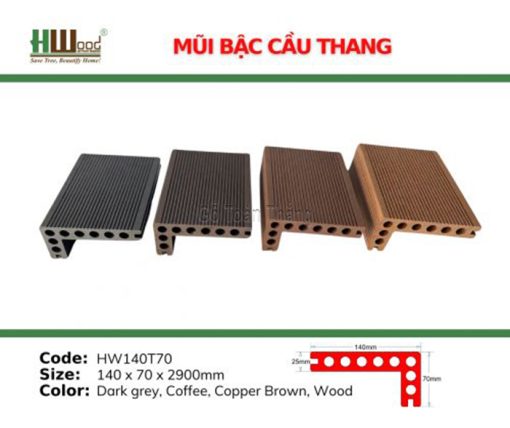 Mũi bậc cầu thang gỗ nhựa ngoài trời HW140T70