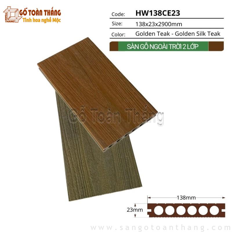 Sàn gỗ nhựa ngoài trời 2 da Hwood HW138CE23 Golden Teak