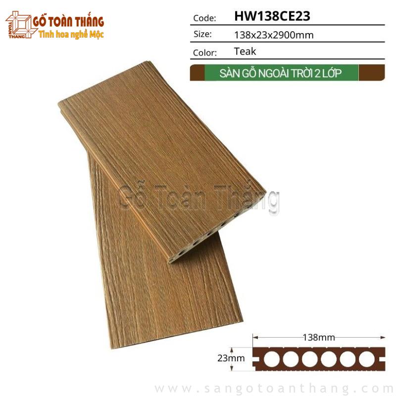 Sàn gỗ nhựa ngoài trời 2 da Hwood HW138CE23 Teak