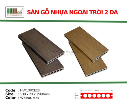 Sàn gỗ nhựa ngoài trời 2 da Hwood HW138CE23