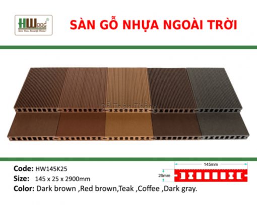 Sàn gỗ nhựa ngoài trời lỗ chữ I Hwood HW145K25