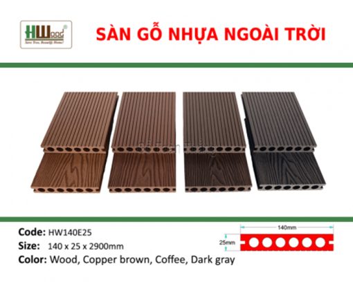 Sàn gỗ nhựa ngoài trời lỗ tròn Hwood HW140E25