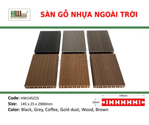 Sàn gỗ nhựa ngoài trời lỗ chữ H Hwood HW145Z25