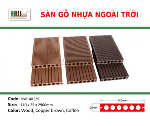 Sàn gỗ ngoài trời Hwood lỗ tròn HW140T25