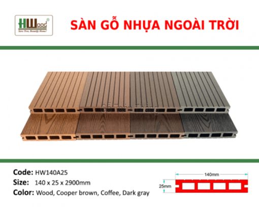 Sàn gỗ ngoài trời Hwood lỗ vuông HW140A25
