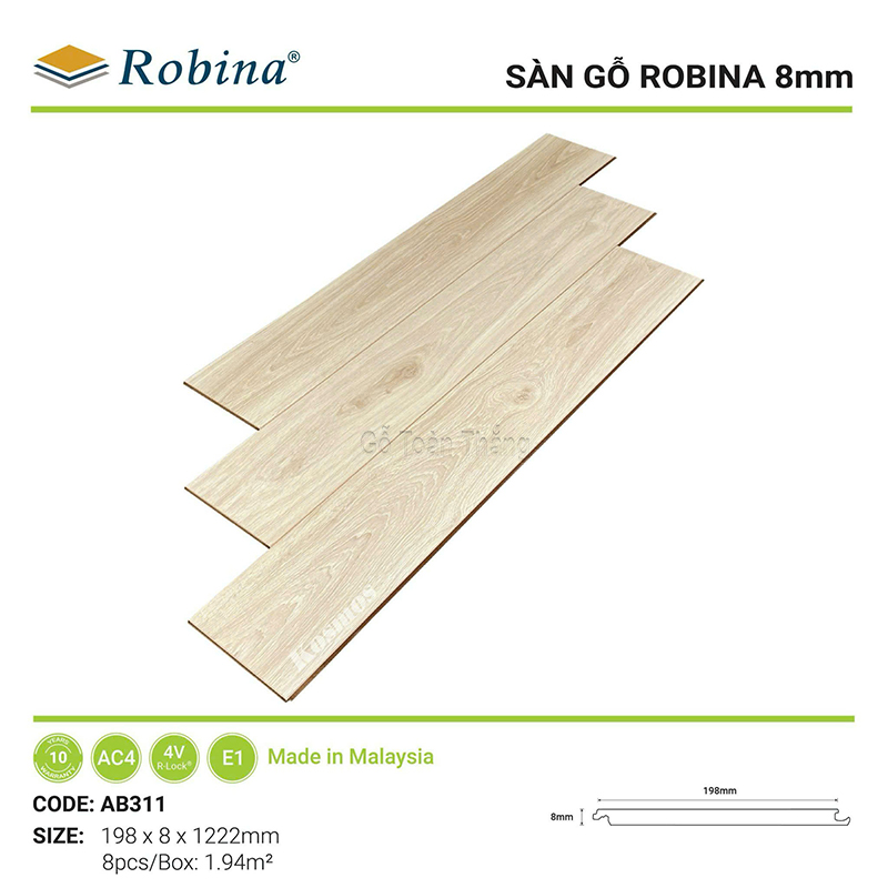 Sàn gỗ Robina 8mm bản lớn AB311 1 Sàn gỗ Robina 8mm bản lớn AB311