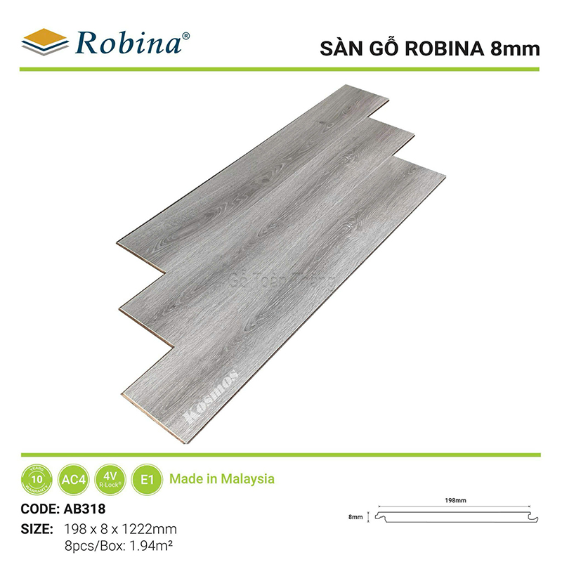 Sàn gỗ Robina 8mm bản lớn AB318 1 Sàn gỗ Robina 8mm bản lớn AB318
