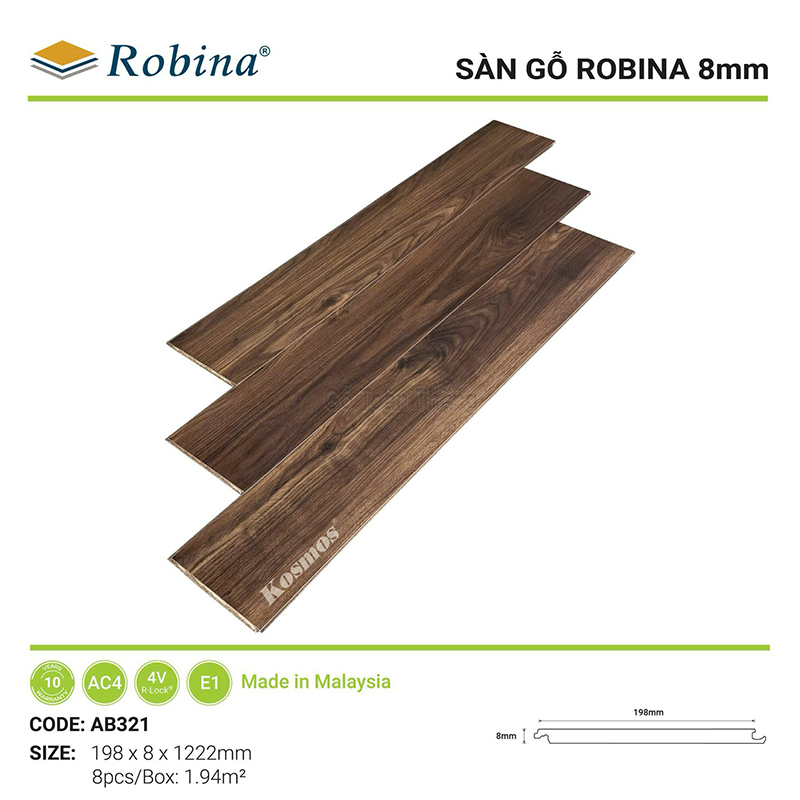 Sàn gỗ Robina 8mm bản lớn AB321 1 Sàn gỗ Robina 8mm bản lớn AB321