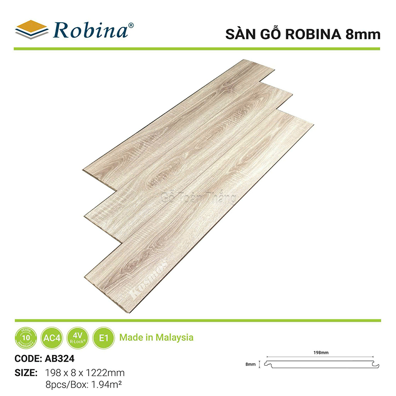 Sàn gỗ Robina 8mm bản lớn AB324 1 Sàn gỗ Robina 8mm bản lớn AB324