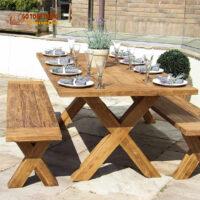Bộ bàn ghế gỗ Thông ngoài trời 6
