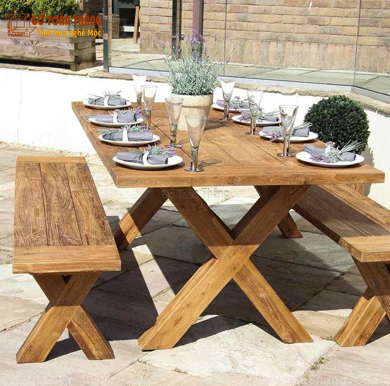 Bộ bàn ghế gỗ Thông ngoài trời 3 Bộ bàn ghế gỗ Thông ngoài trời - Ảnh 3
