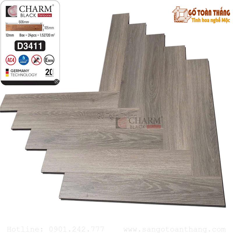 Sàn gỗ Charm xương cá 12mm cốt đen D3411 1 Sàn gỗ Charm xương cá 12mm cốt đen D3411
