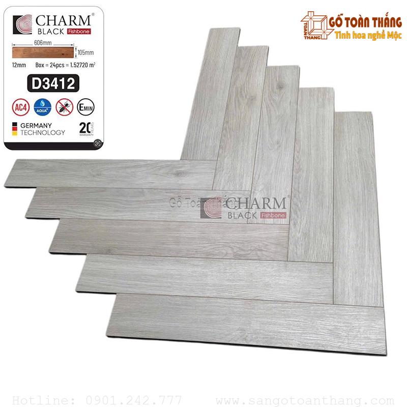 Sàn gỗ Charm xương cá 12mm cốt đen D3412 1 Sàn gỗ Charm xương cá 12mm cốt đen D3412