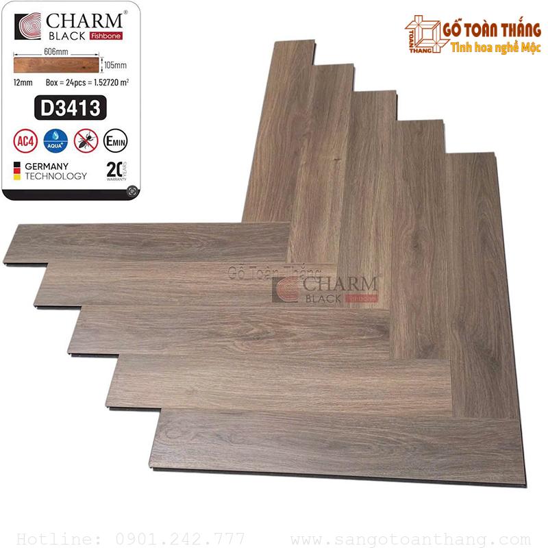 Sàn gỗ Charm xương cá 12mm cốt đen D3413 1 Sàn gỗ Charm xương cá 12mm cốt đen D3413