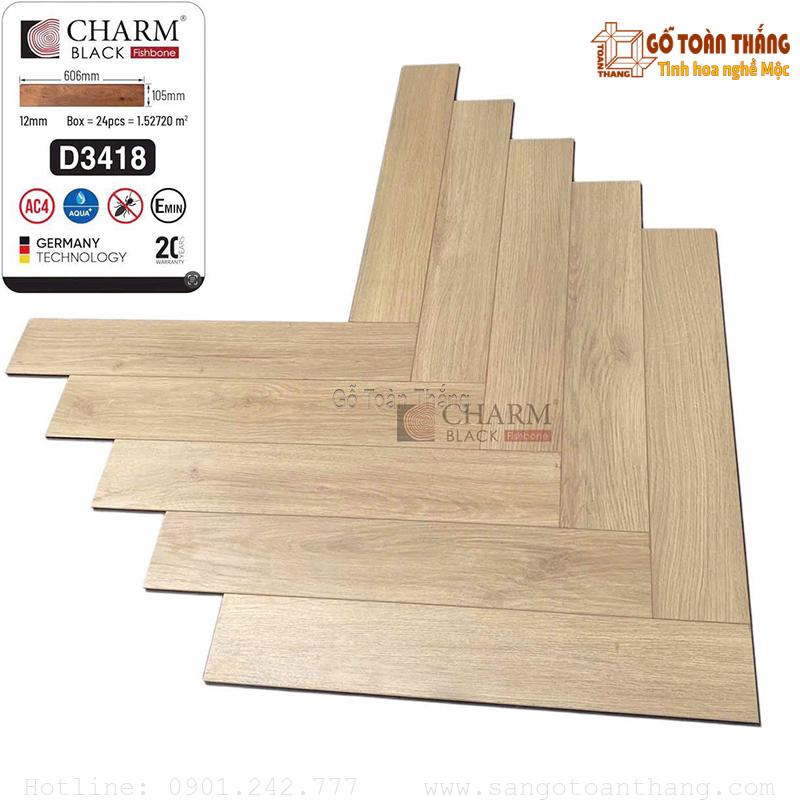 Sàn Charm Wood xương cá 12mm cốt đen