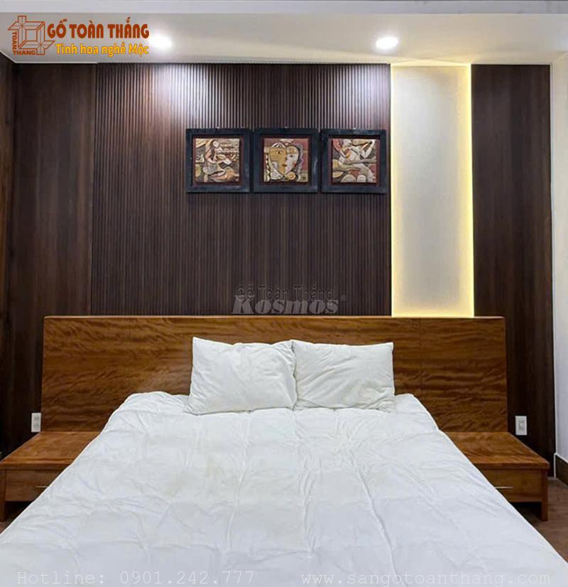 Tấm ốp than tre vân gỗ Óc Chó TT-825 dùng làm vách đầu giường thêm ấm áp Tấm ốp than tre vân gỗ Óc Chó TT-825 dùng làm vách đầu giường thêm ấm áp