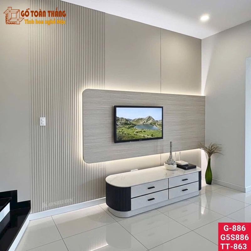 Tấm ốp than tre Kosmos TT-863 kết hợp tấm lam sóng vân vải G-886 Tấm ốp than tre Kosmos TT-863 kết hợp tấm lam sóng vân vải G-886