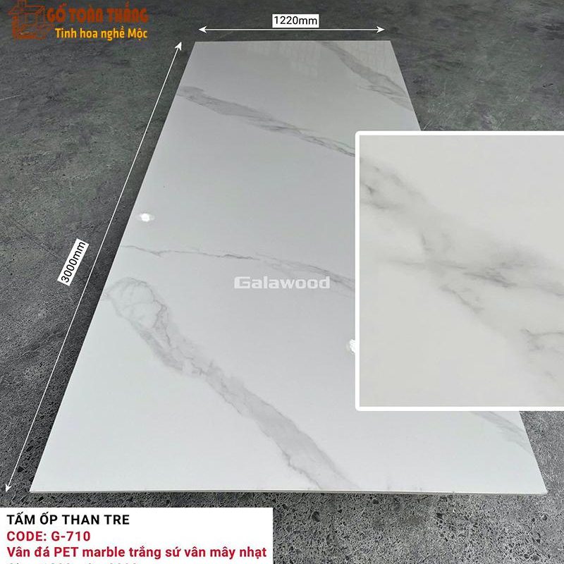 Tấm than tre Galawood 8mm trắng vân đá G-710