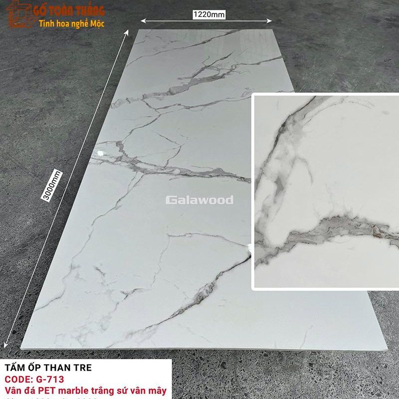 Tấm than tre Galawood 8mm trắng vân đá G-713