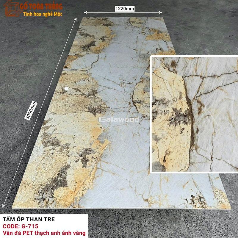 Tấm than tre Galawood 8mm vân đá thạch anh ánh vàng G-715