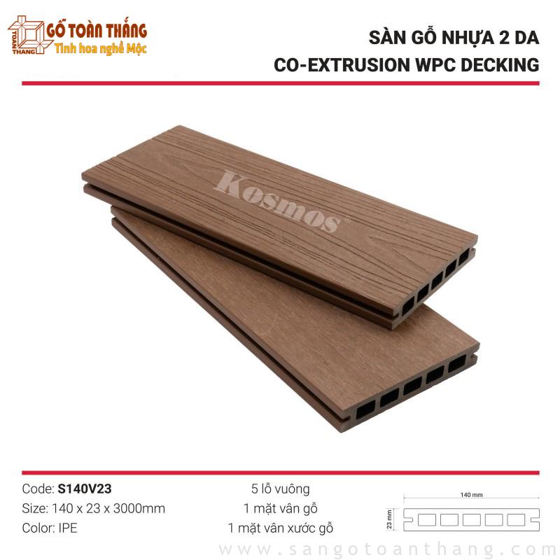 Sàn gỗ nhựa ngoài trời 2 lớp lỗ vuông IPE S140V23