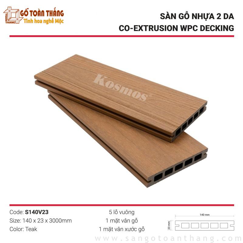 Sàn gỗ nhựa ngoài trời 2 lớp lỗ vuông Teak S140V23