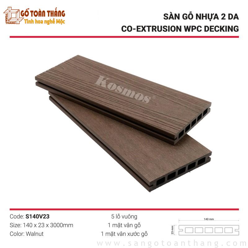 Sàn gỗ nhựa ngoài trời 2 lớp lỗ vuông Walnut S140V23 1 Sàn gỗ nhựa ngoài trời 2 lớp lỗ vuông Walnut S140V23