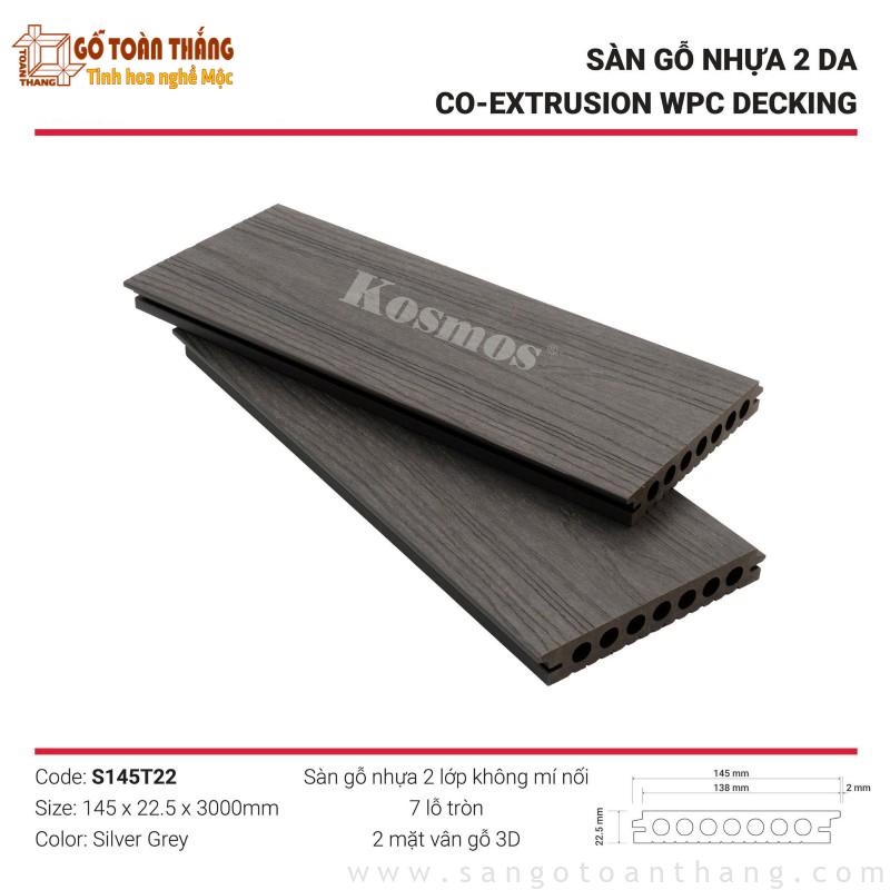 Sàn gỗ nhựa ngoài trời 2 lớp hèm khít màu Silver Grey S145T22