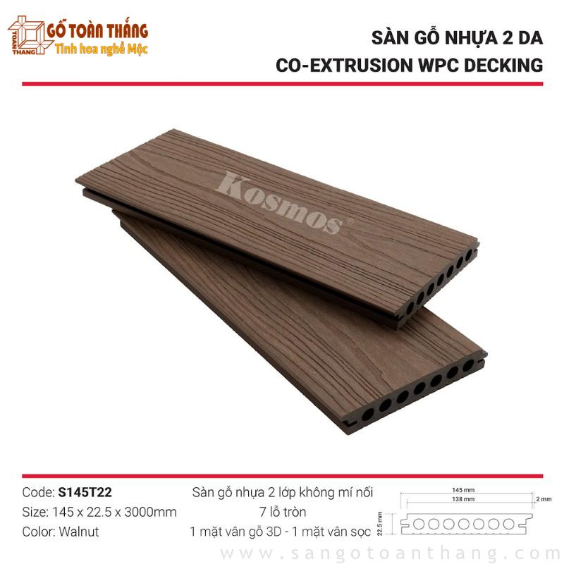 Sàn gỗ nhựa ngoài trời 2 lớp hèm khít màu Walnut S145T22 1 Sàn gỗ nhựa ngoài trời 2 lớp hèm khít màu Walnut S145T22